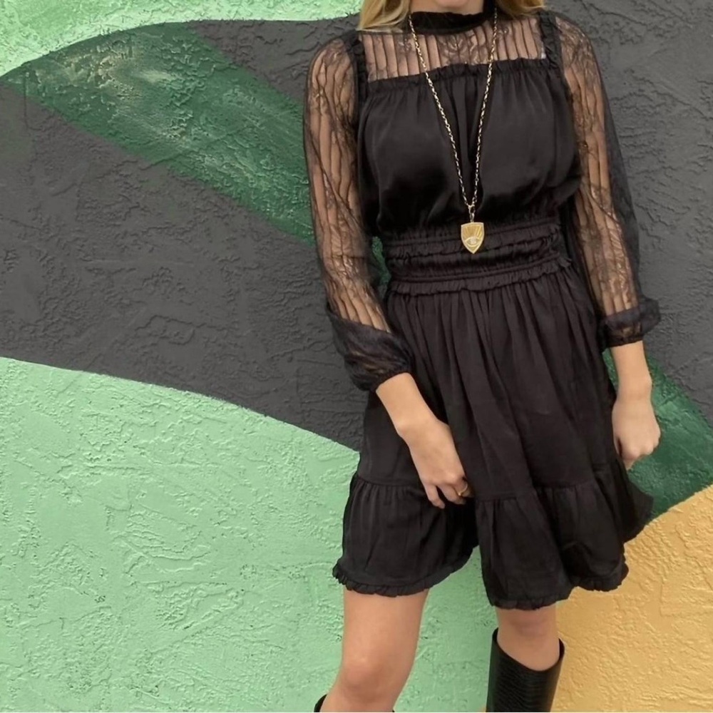 Current Air Black Lace-Sleeve Women's Mini Dress